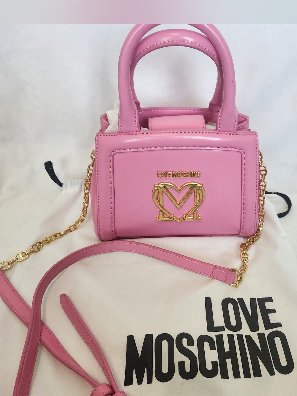 Love Moschino Pink Mini Top-Handle Satchel with Gold Hardware Foulard Pink